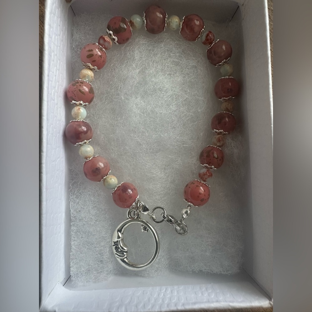 Pink Beaded Bracelet with Crescent Moon Charm
